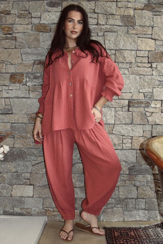 Annie Cushion Cotton Peter Pan Smock Blouse Rhubarb Rose